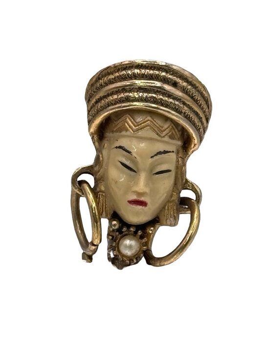 Selro Selini Jewelry - Selro Selini Brooch Thai Asian Princess 2" Vtg Unsigned Hand Painted Gold Accent